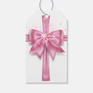 Pink bow diamond sparkle feminine favour gift tags