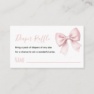 Pink Bow Diaper Raffle Coquette Baby Girl Shower  Enclosure Card