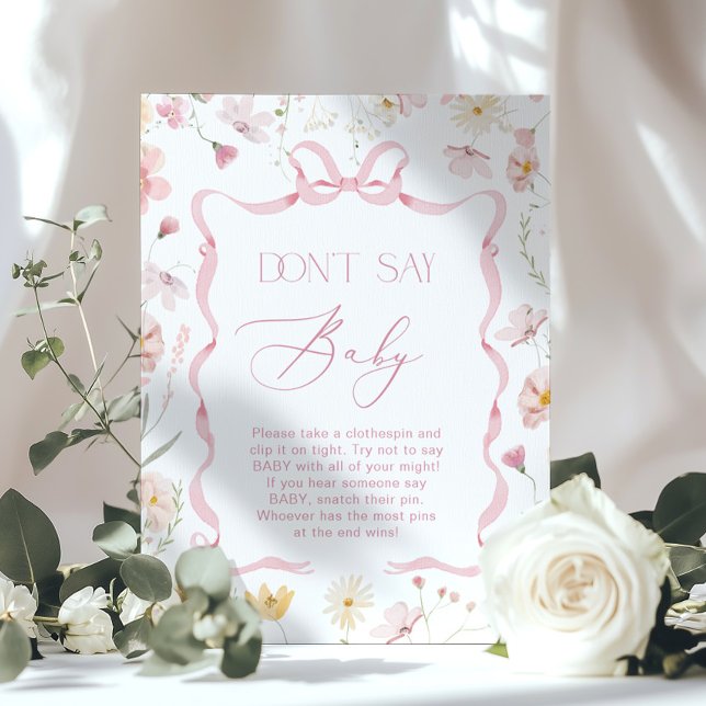 Pink Bow Dont Say Baby Wildflower Baby shower Poster (Creator Uploaded)
