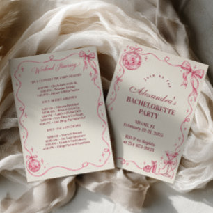 Pink Bow Doodle Disco Bachelorette Invitation