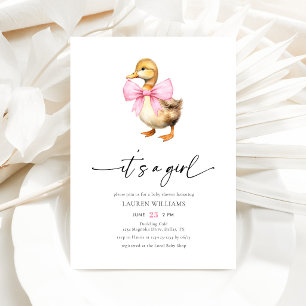 Pink Bow Duck Girl Baby Shower Invitation