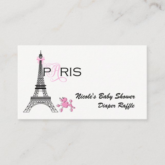 Pink Bow Eiffel Tower Paris France Diaper Raffle Enclosure Card (Front)