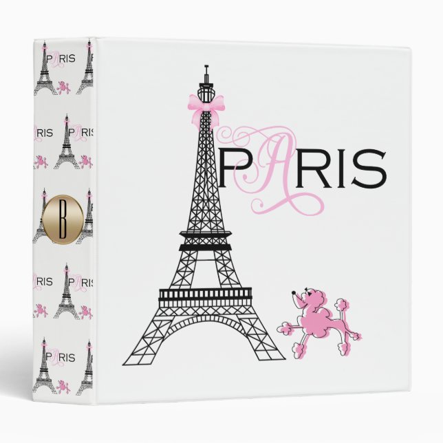 Pink Bow Eiffel Tower Paris France Poodle Binder (Front/Spine)