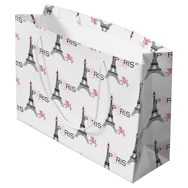 Pink Bow Eiffel Tower Paris France Poodle Chic Large Gift Bag (Back Angled)