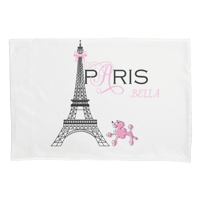 Pink Bow Eiffel Tower Paris France Poodle Chic Pillowcase (Front)