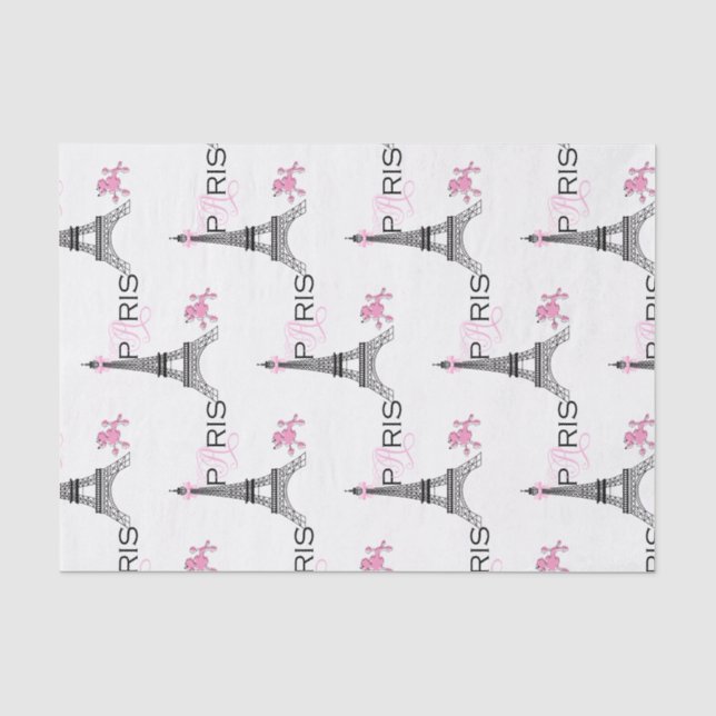 Pink Bow Eiffel Tower Paris France Poodle Chic Tissue Paper (Front)