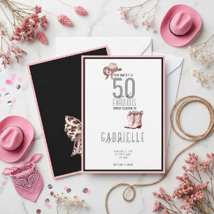 Pink Bow Elegant 50 and Fabulous Birthday Invitation