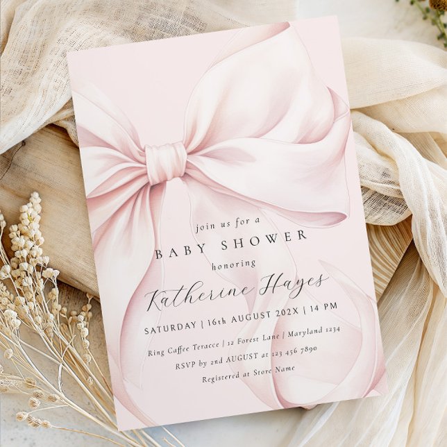 Pink Bow Elegant Baby Shower Invitation (Creator Uploaded)