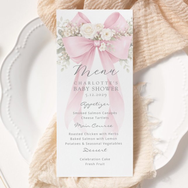 Pink Bow Elegant Baby Shower Menu (Creator Uploaded)