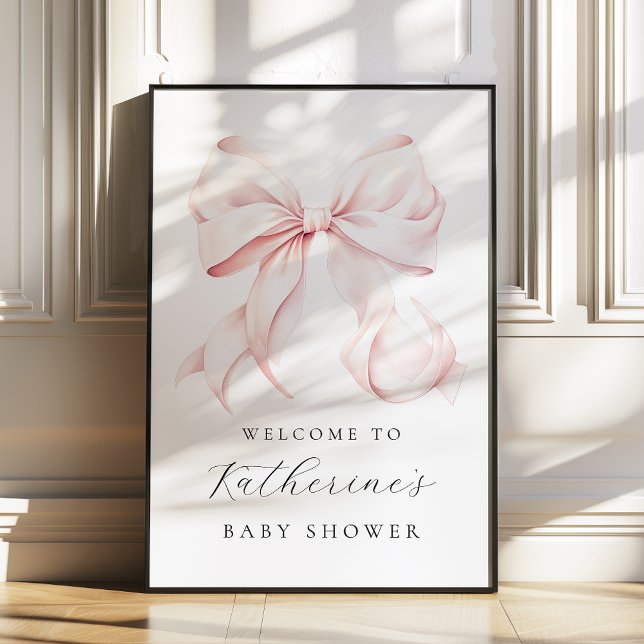 Pink Bow Elegant Baby Shower Welcome Sign Poster (Creator Uploaded)