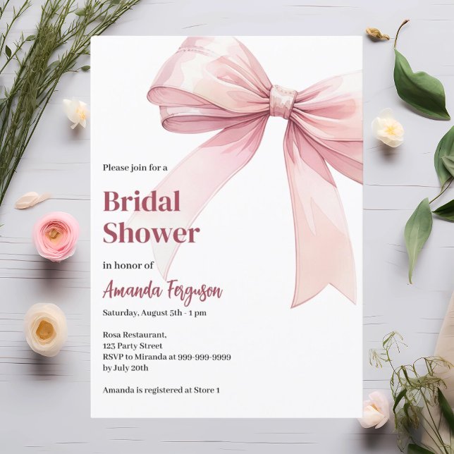 Pink bow elegant Bridal Shower Invitation (Creator Uploaded)