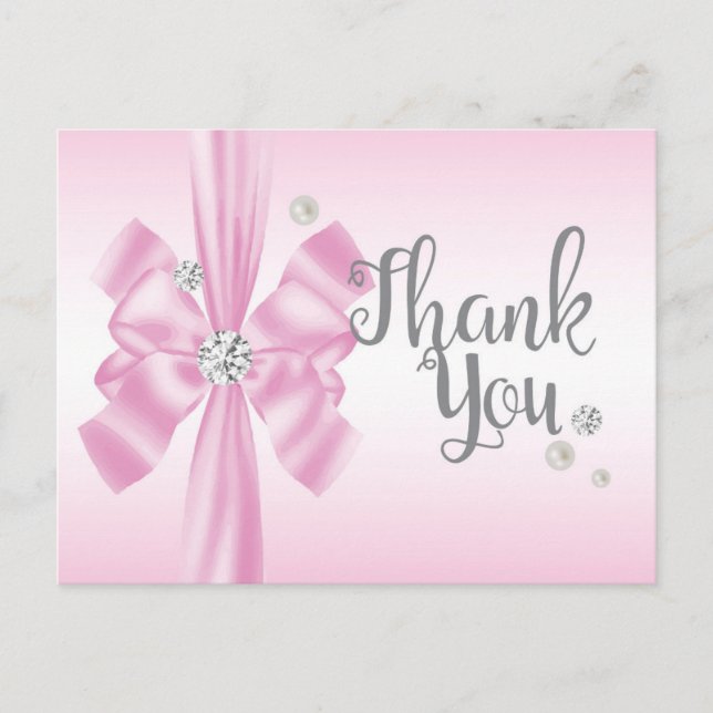 PINK bow élégant carte de remerciements (Devant)