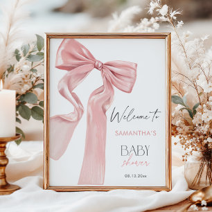 Pink Bow Elegant Coquette Baby Shower Welcome Poster