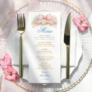 Pink Bow Elegant Coquette Floral Baby Shower Menu