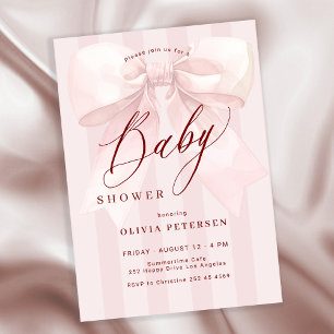 Pink bow elegant girl baby shower invitation