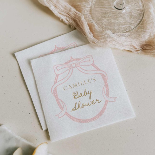 Pink Bow Elegant Girl Baby Shower Napkin (Elegant Pink Bow Baby Shower Paper Napkins)