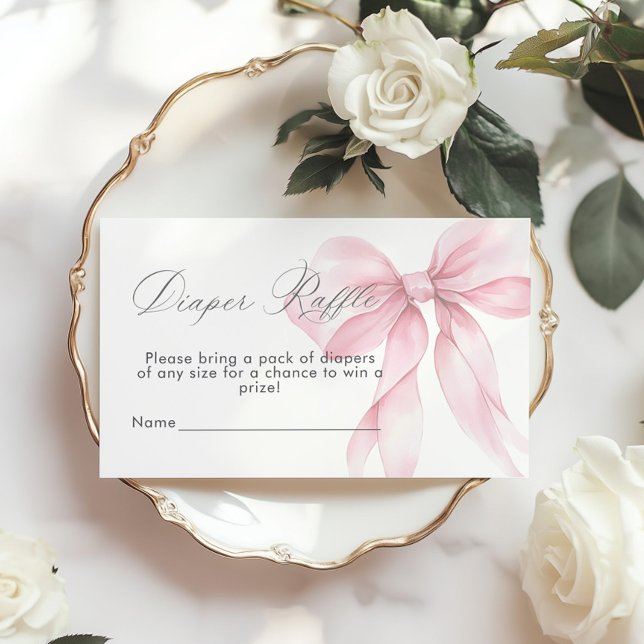 Pink Bow elegant minimalist Diaper raffle ticket Enclosure Card (Creator Uploaded)