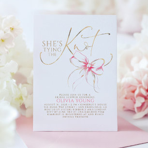Pink Bow Elegant Modern Minimalist Bridal Shower Invitation