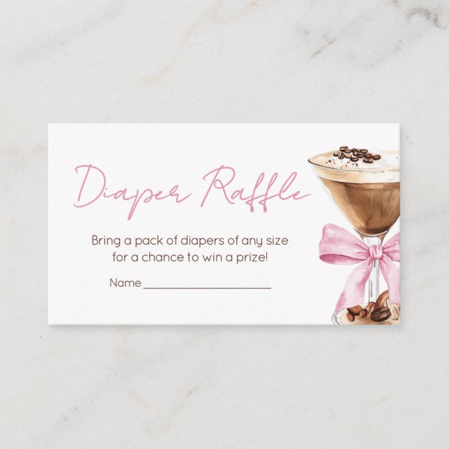 Pink Bow Espresso Martini BabyShower Diaper Raffle Enclosure Card (Front)
