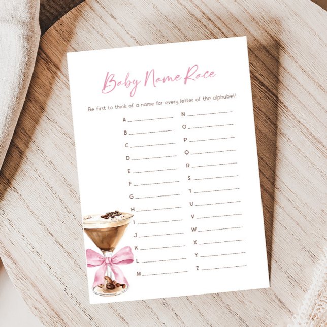 Pink Bow Espresso Martini Shower Name Race Game (Espresso Baby Shower Game)