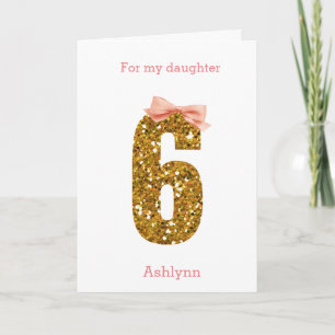 Pink Bow et Gold Parties scintillant 6e carte d'an