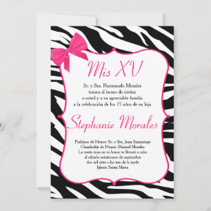 Pink Bow et Zebra Quinceanera Invitation d'anniver