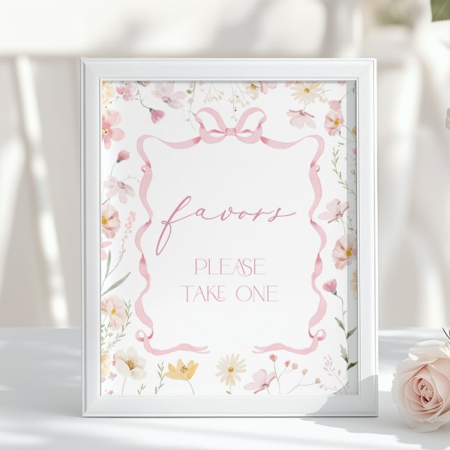 Pink Bow Favors Wildflower Baby shower Poster (Creator Uploaded)