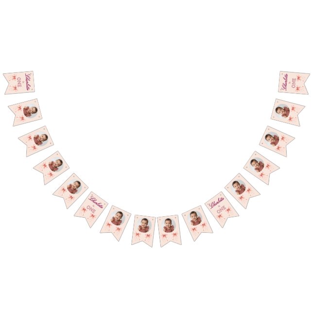 Pink Bow First Birthday! Bunting Flags (All)
