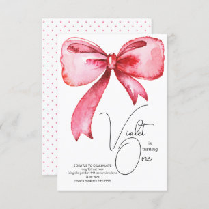 Pink Bow First Birthday Invitation