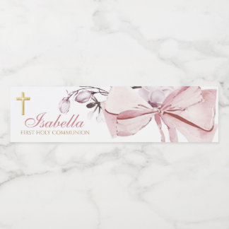 Pink Bow First Communion Water Bottle Label