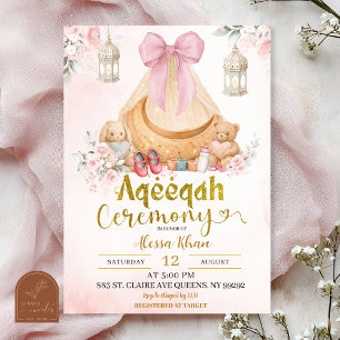 Pink Bow Floral Aqeeqah Girl Invitation