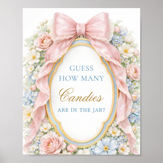 Pink Bow Floral Baby Guess How Many Candies Poster (Front)