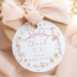 Pink Bow floral Baby in Bloom Baby Shower Favour Tags