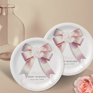 Pink Bow floral Baby Shower Paper Plate