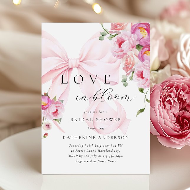 Pink Bow Floral Bridal Shower Invitation (Creator Uploaded)