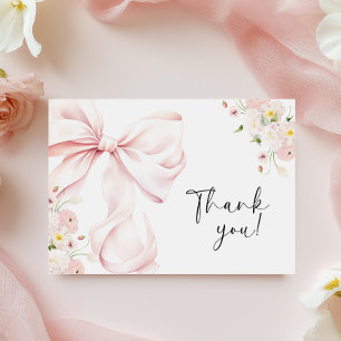 Pink Bow Floral Bridal Shower Thank You Card