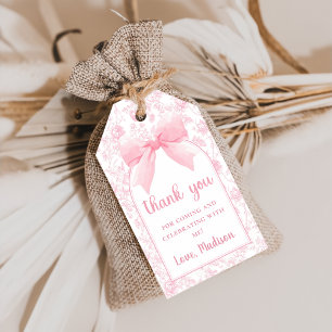 Pink Bow Floral Chinoiserie 1st Birthday Gift Tags