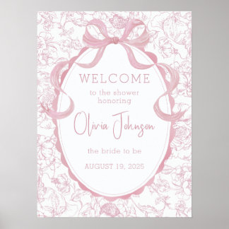 Pink Bow Floral Chinoiserie Bridal Shower Welcome Poster