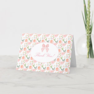 Pink Bow Floral Coquette Gingham Girl Baby Shower Thank You Card