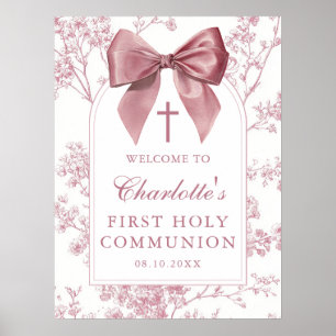 Pink Bow Floral First Holy Communion Welcome Sign