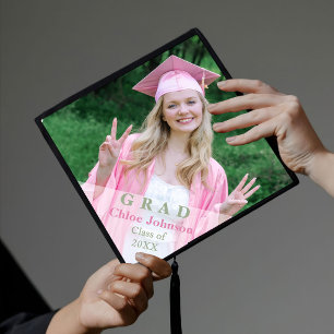Pink Bow Floral Graduation Cap Topper