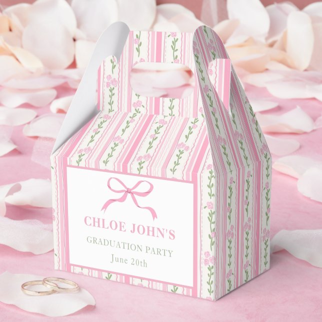 Pink Bow Floral Graduation Favor Box (Wedding)