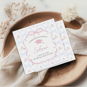 Pink Bow Floral Graduation Napkins
