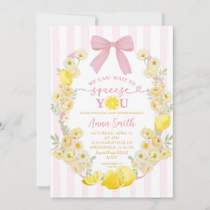Pink Bow Floral Lemon Baby Shower Invitation