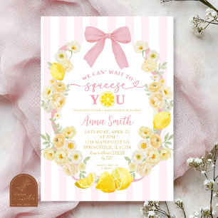 Pink Bow Floral Lemon Baby Shower Invitation