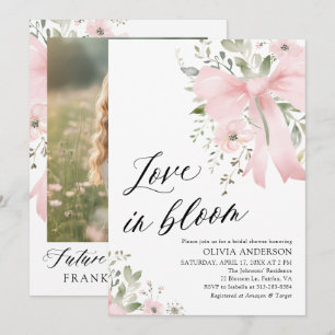 Pink Bow Floral Love in Bloom Bridal Shower Invitation