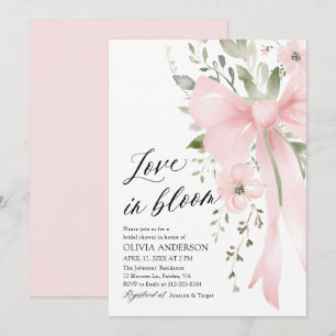 Pink Bow Floral Love in Bloom Bridal Shower Invitation