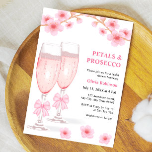 Pink Bow Floral Petals and Prosecco Bridal Shower  Invitation