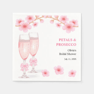 Pink Bow Floral Petals and Prosecco Bridal Shower  Napkin