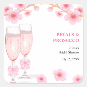 Pink Bow Floral Petals and Prosecco Bridal Shower  Square Sticker